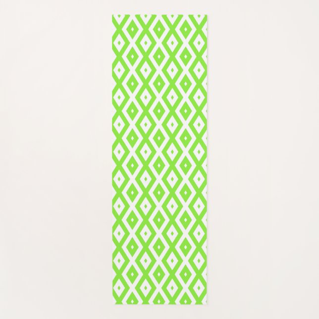 Lime green and white diamond pattern yoga mat (Front)