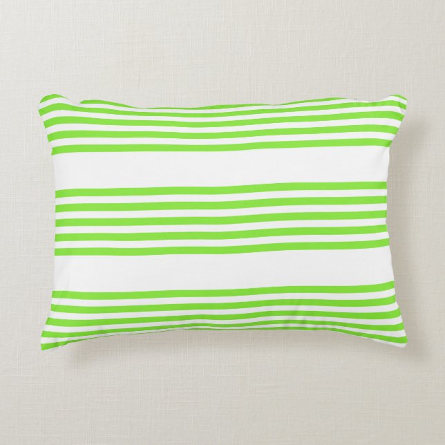Lime green and white five stripes pattern decorative cushion (Front)