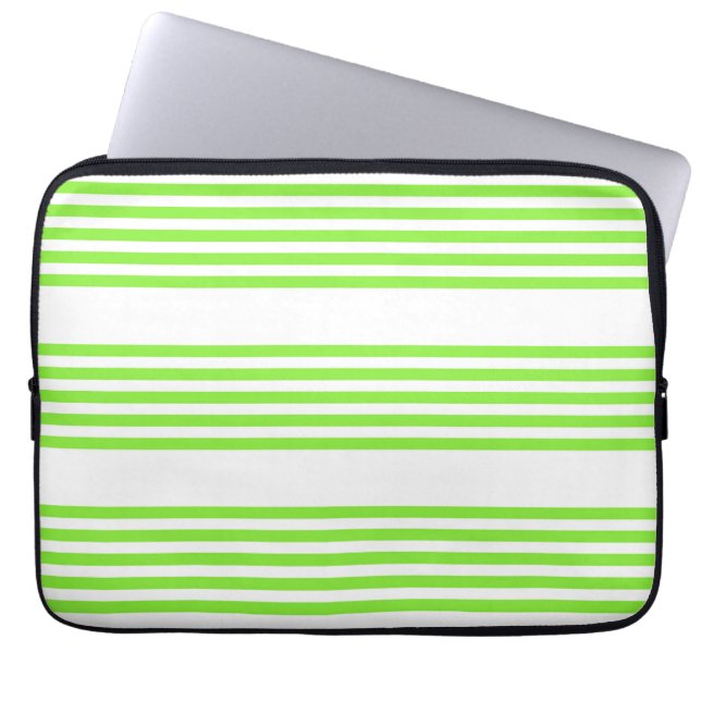 Lime green and white five stripes pattern laptop sleeve (Front)