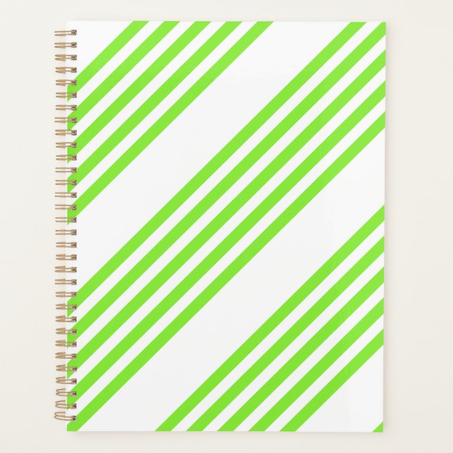Lime green and white five stripes pattern planner (Front)