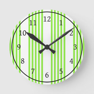 Lime green and white five stripes pattern round clock