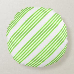 Lime green and white five stripes pattern round cushion