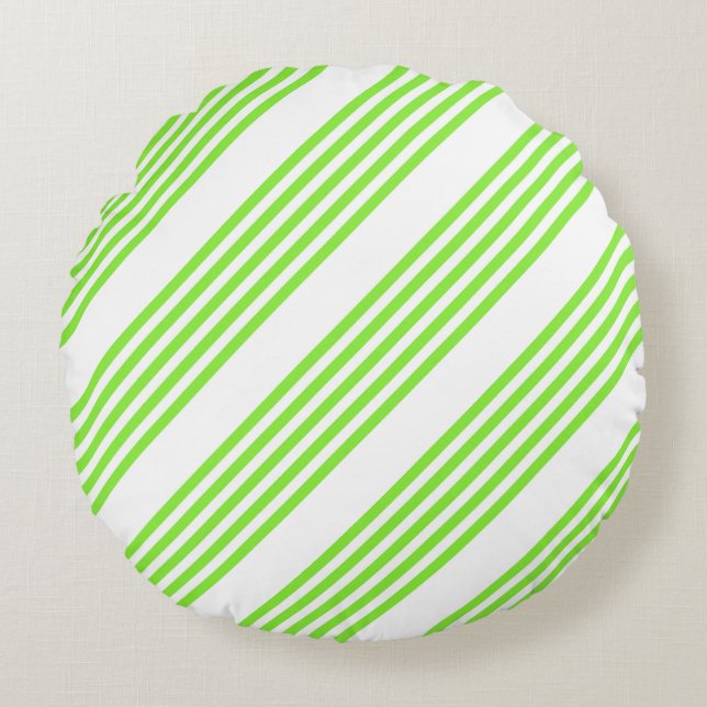 Lime green and white five stripes pattern round cushion (Front)