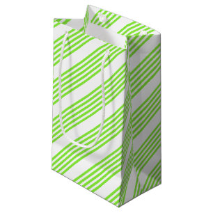 Lime green and white five stripes pattern small gift bag