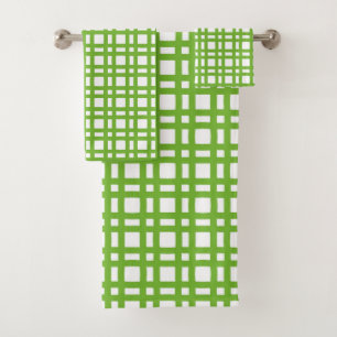 Lime green and white grid bath towel set