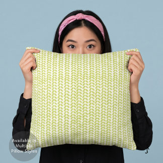 Lime Green and White Herringbone Geometric Pattern Cushion