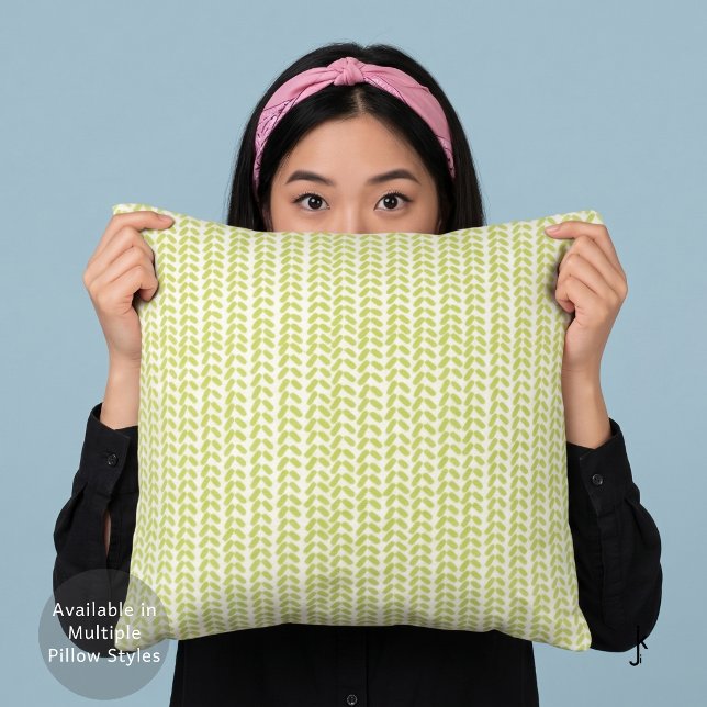 Lime Green and White Herringbone Geometric Pattern Cushion (Creator Uploaded)