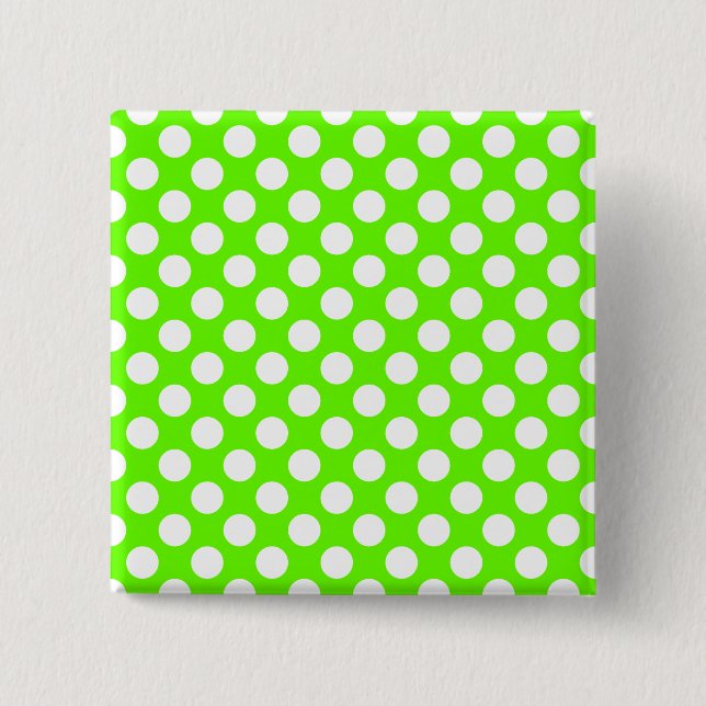 Lime Green and White Polka Dots 15 Cm Square Badge (Front)
