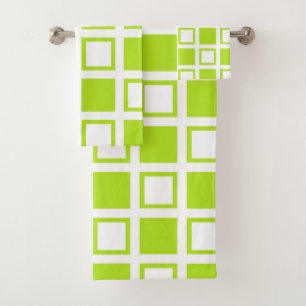 Lime Green and White Squares Bath Towel Set