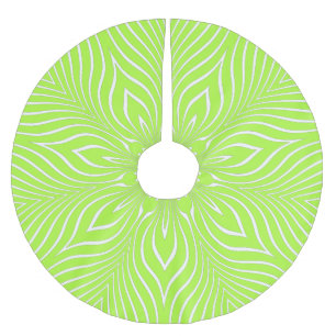 Lime Green and White Striped Flower Brushed Polyester Tree Skirt