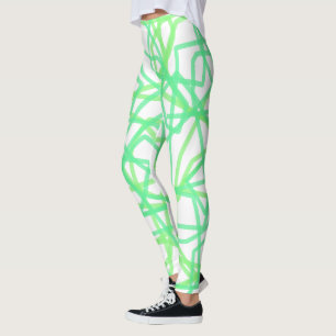Lime Green and White Striped Scribble Abstract Leggings