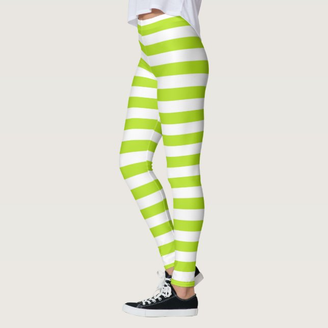 Lime Green and White Stripes Leggings (Left)