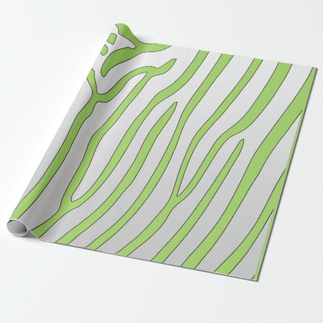 Lime Green and White Zebra Stripes Animal Print Wrapping Paper (Unrolled)