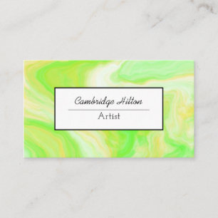 Lime Green and Yellow Marble Abstract Fluid Art   Business Card