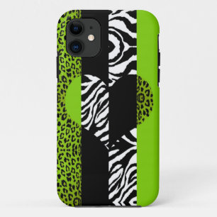 Lime Green and Zebra Animal Print Heart Case-Mate iPhone Case