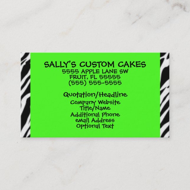 Lime Green and Zebra Print Business Card (Front)