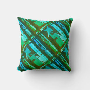 Lime Green Aqua Brown Diagonal Southwest Look Cushion