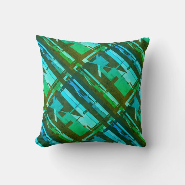 Lime Green Aqua Brown Diagonal Southwest Look Cushion (Front)