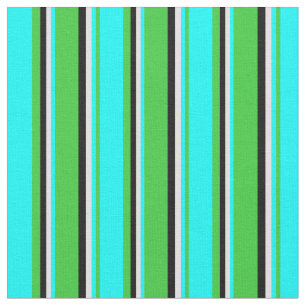 Lime Green, Aqua, Lavender & Black Coloured Lines Fabric