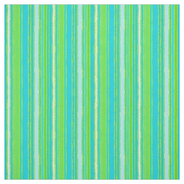 Lime Green Aqua Turquoise Blue Stripes Pattern Fabric (Swatch)
