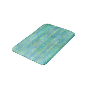 Lime Green Aqua Turquoise Blue Watercolor Stripes Bath Mat