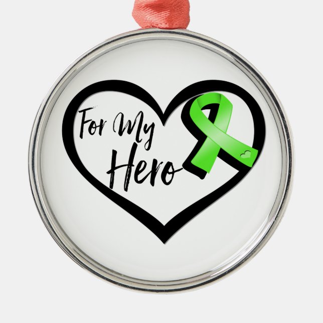 Lime Green Awareness Ribbon For My Hero Metal Tree Decoration (Front)
