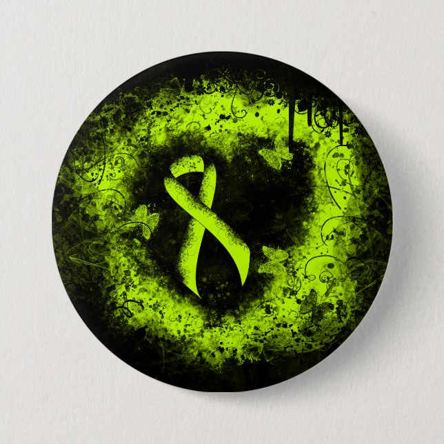 Lime Green Awareness Ribbon Grunge Heart 7.5 Cm Round Badge (Front)