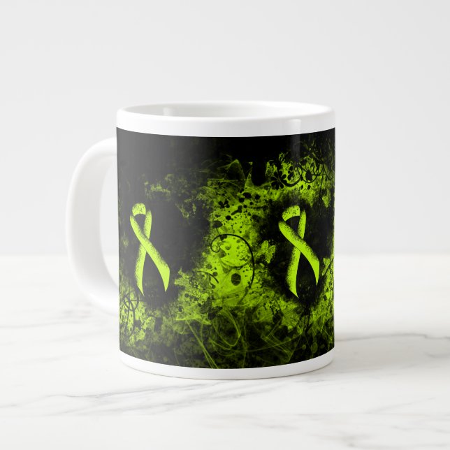 Lime Green Awareness Ribbon Grunge Heart Large Coffee Mug (Front Left)