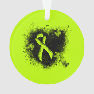 Lime Green Awareness Ribbon Grunge Heart Ornament