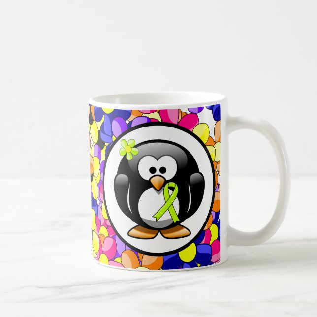 Lime Green Awareness Ribbon Penguin Coffee Mug (Right)