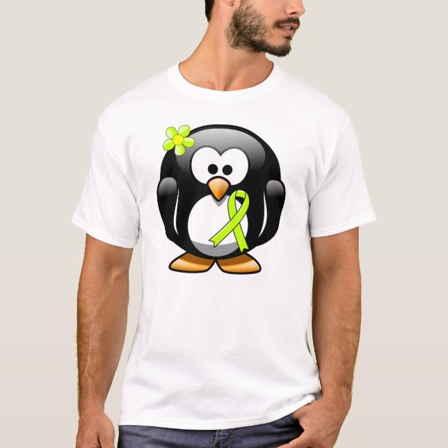 Lime Green Awareness Ribbon Penguin T-Shirt (Front)