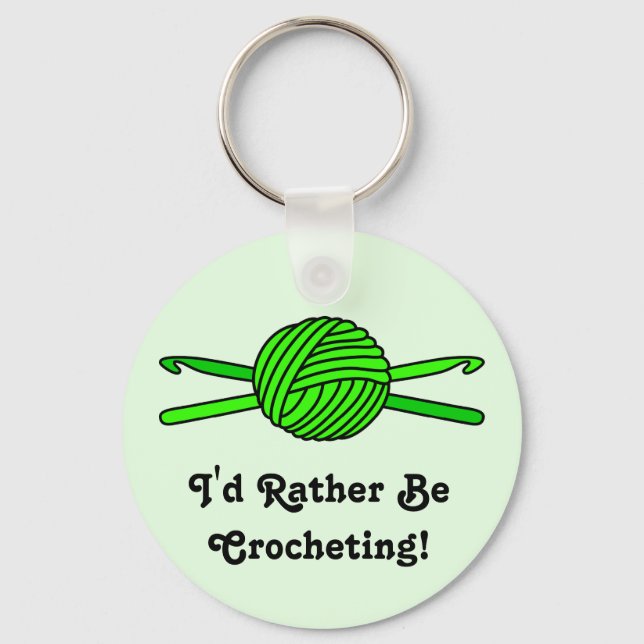 Lime Green Ball of Yarn & Crochet Hooks -Version 2 Key Ring (Front)