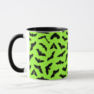 Lime Green Bat Pattern Halloween Mug