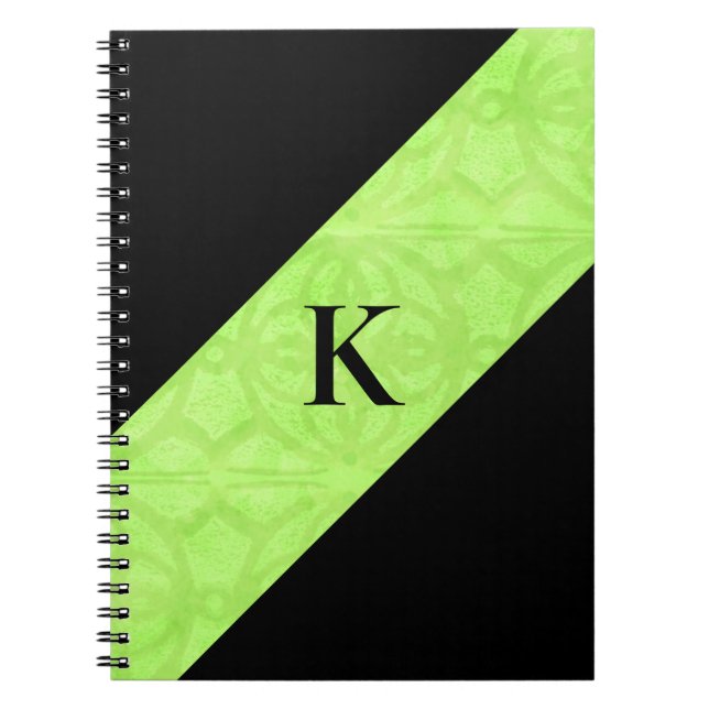 Lime Green Batik Black Monogrammed Notebook (Front)