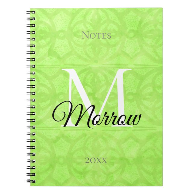  Lime Green Batik Name and Year Monogrammed  Notebook (Front)