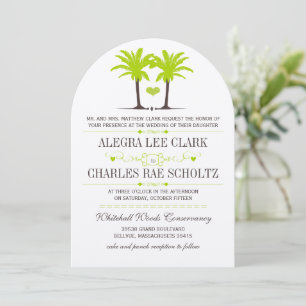 Lime Green Beach Palm Tree Destination Typography Invitation