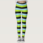 Lime Green, Black and Pastel Blue Stripes Leggings<br><div class="desc">Abstract digital art of lime green,  black and pastel blue stripes.</div>