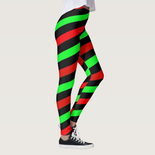 Lime Green Black and Red Stripes Leggings (Right)