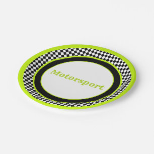 Lime Green Black and White Paper Plate