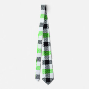 Lime Green, Black, and White Plaid Pattern Tie