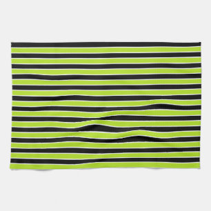 Lime Green, Black and White Stripes Tea Towel