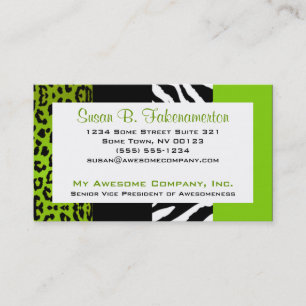 Lime Green & Black Animal Print Zebra and Leopard Business Card