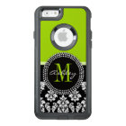 Lime Green Black Damask Pattern Monogrammed