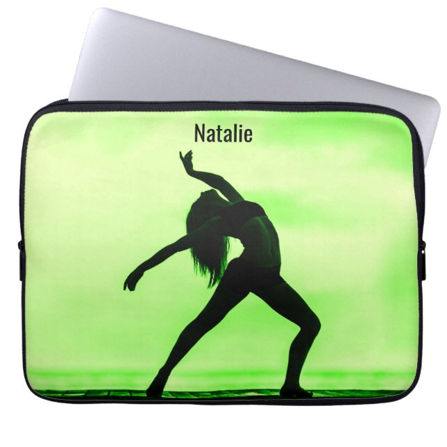 Lime Green & Black Dance Laptop Sleeve w/ Name (Front)