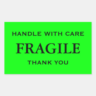 Lime Green/Black Fragile. Handle with Care. Rectangular Sticker