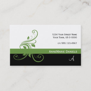 Lime Green Black Lime Green Floral Swirls Business Card