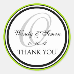 Lime Green Black Monogram O Wedding Thank You Classic Round Sticker