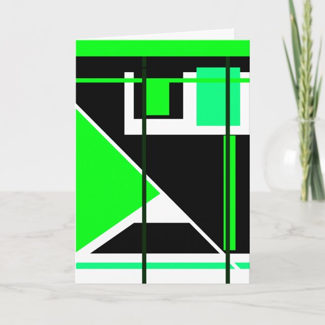 Lime Green Black on White Geometric Abstract Card (Front)