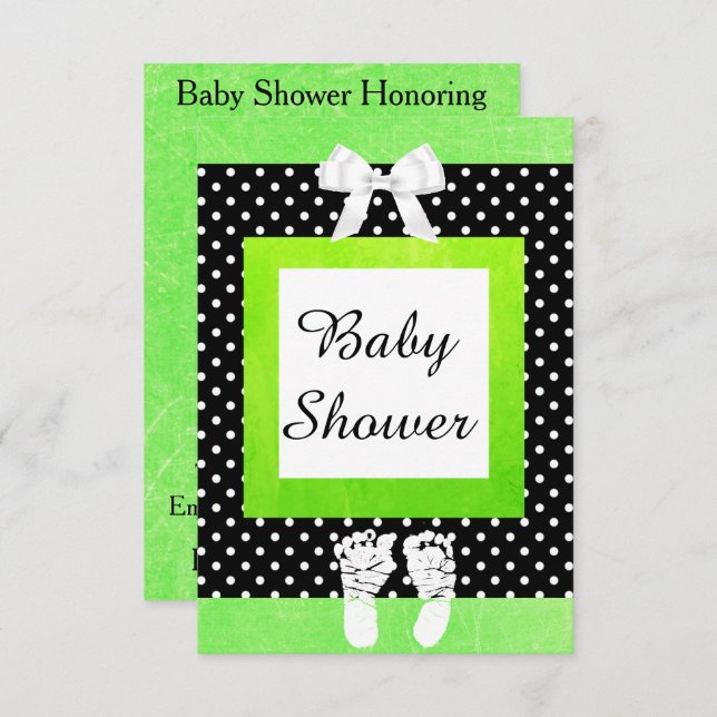 Lime Green & Black Polka Dot Baby Shower Invites (Front/Back)
