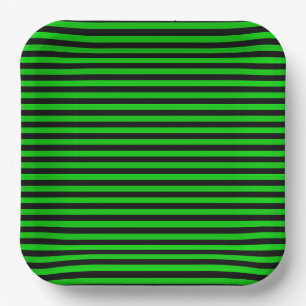 Lime Green Black Stripes Seamless Pattern Paper Plate